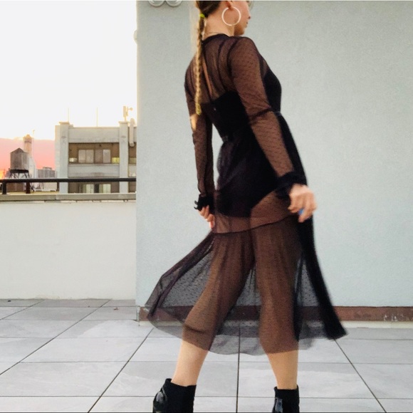 Who What Wear Boho Sheer Full Lace Mesh Long Dress - Picture 10 of 16